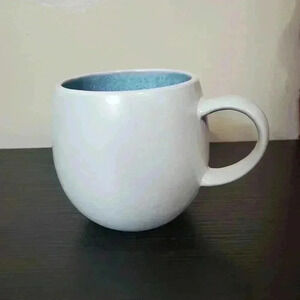 Set Of 2 Elama Mocha Blue Stoneware 15 Ounces Round Mugs Coffee Tea